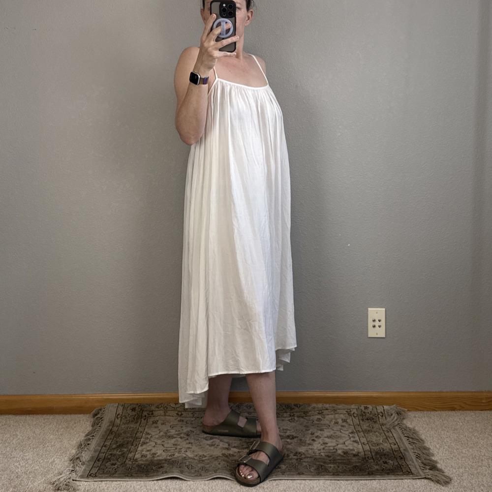 BuleBOO Womens Lola Largo Midi Swing Flowy Dress One Size White Rayon Handmade